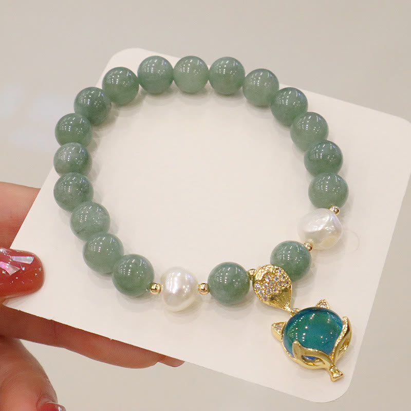 Buddha Stones Jade Pearl Color-Changing Fox Charm Luck Bracelet