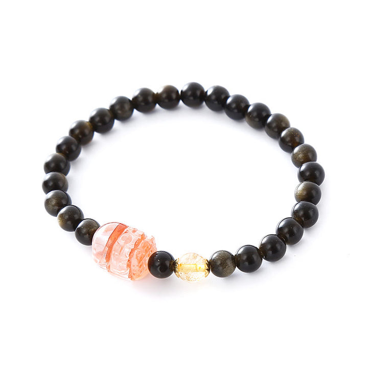 Buddha Stones Natural Gold Sheen Obsidian PiXiu Wealth Protection Bracelet