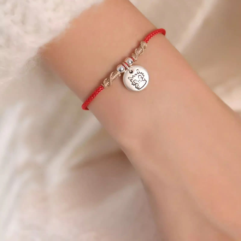 Buddha Stones Handmade 999 Sterling Silver Year of the Dragon Cute Chinese Zodiac Luck Braided Bracelet