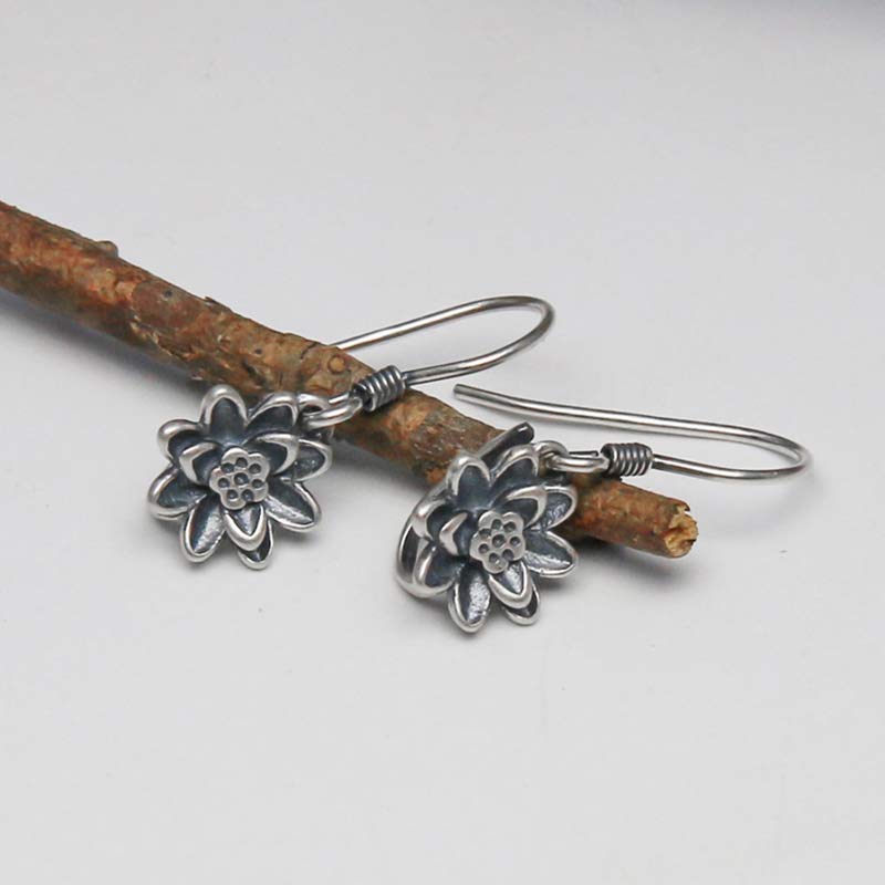 Buddha Stones 925 Sterling Silver Lotus Flower Enlightenment Earrings