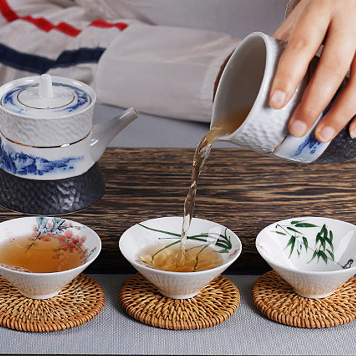 Buddha Stones Vintage Plum Orchid Bamboo Chrysanthemum Lotus Koi Fish Ceramic Teacup Kung Fu Tea Cups