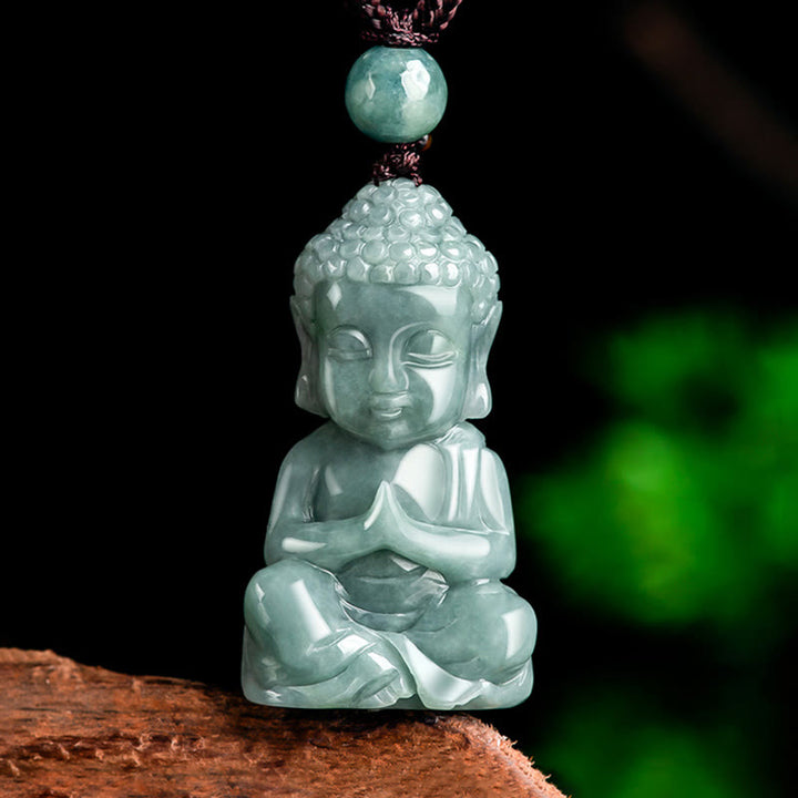 Buddha Stones Natural Jade Meditation Buddha Amulet Serenity Necklace Pendant