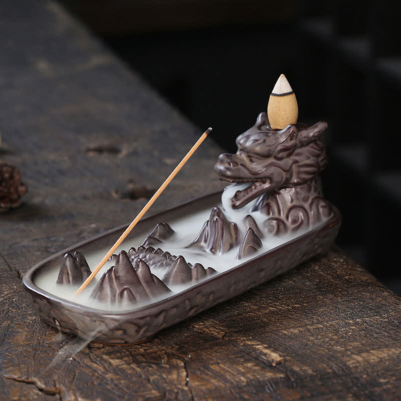 Buddha Stones Dragon Mountain Strength Ceramic Incense Burner Decoration