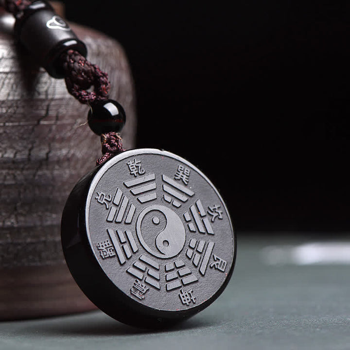 Black Obsidian Bagua Yin Yang Strength Necklace Pendant