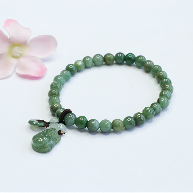 Buddha Stones Laughing Buddha Cyan Jade Healing Bracelet