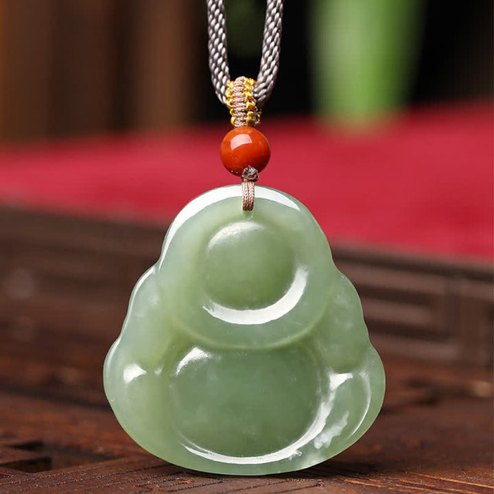 Laughing Buddha Hetian Jade Abundance Necklace String Pendant