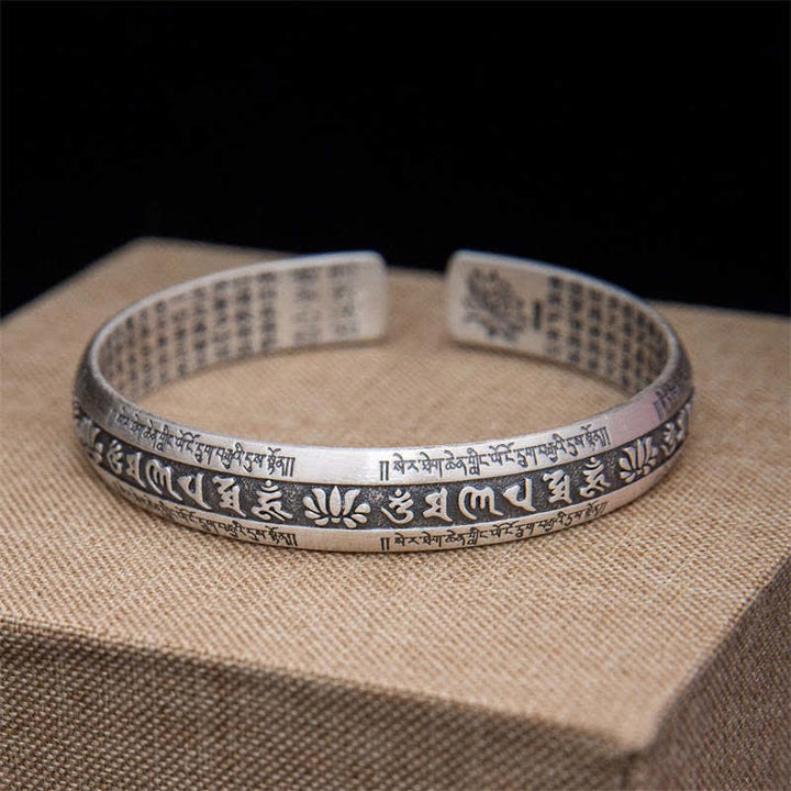 Buddha Stones Om Mani Padme Hum Heart Sutra Mantra Lotus Peace Meditation Cuff Bracelet Bangle