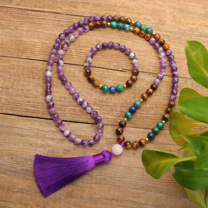 Buddha Stones Tibetan Amethyst Purify Bracelet Mala Set