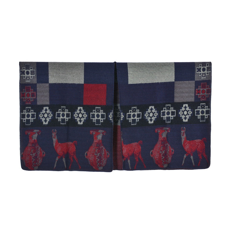 Buddha Stones Tibetan Shawl Deer Vase Geometric Shapes Winter Cozy Travel Scarf Wrap