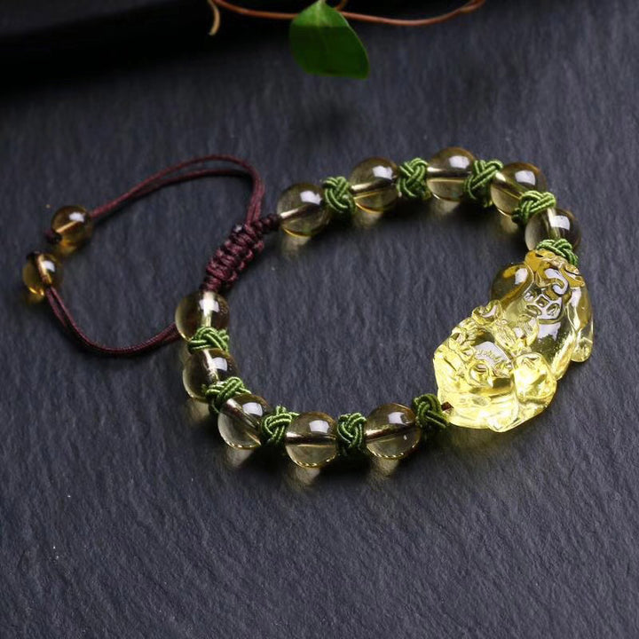 Buddha Stones Natural Citrine Pixiu Wealth Protection Bracelet