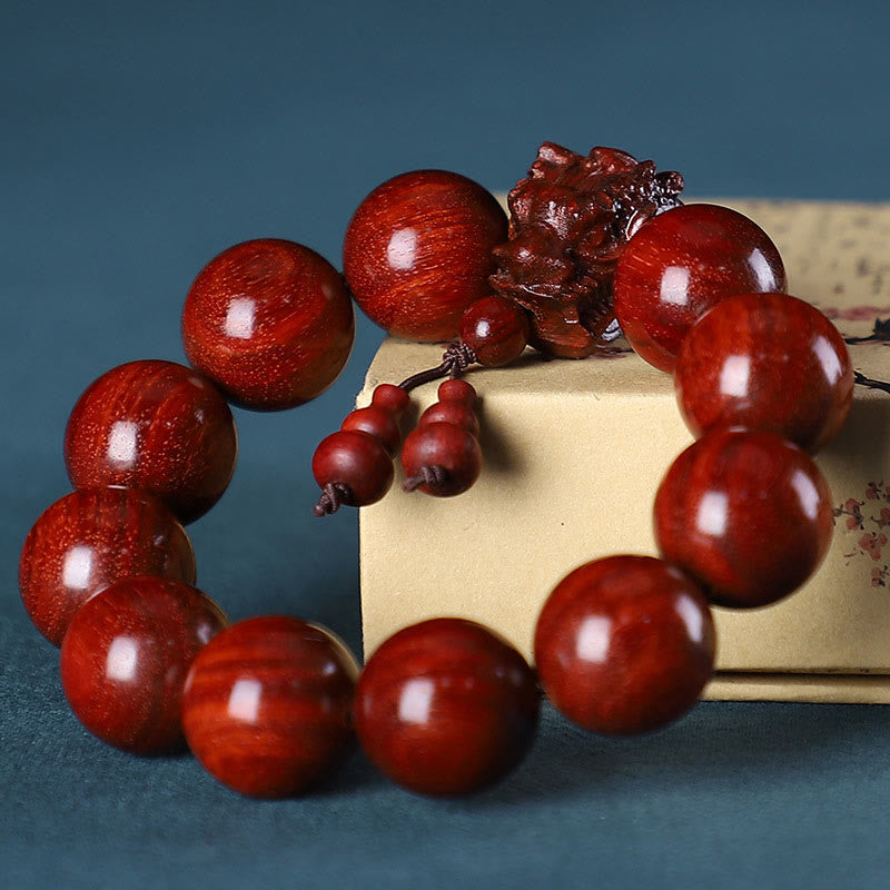 Buddha Stones Rosewood Green Sandalwood Small Leaf Red Sandalwood Agarwood Dragon Carved Protection Bracelet