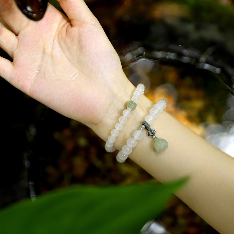 White Agate Jade Lotus Protection Bracelet