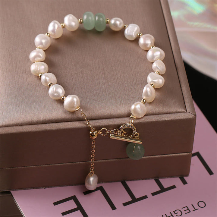 Buddha Stones Pearl Green Strawberry Quartz Bead Healing Chain Bracelet