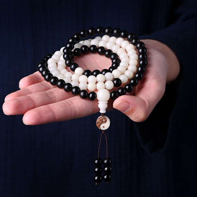 Buddha Stones Ebony YinYang Protection Necklace Mala