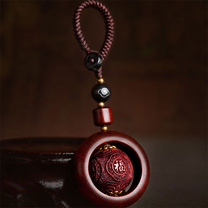 Buddha Stones Tibetan Small Leaf Red Sandalwood Ebony Luck Protection Rotation Decoration