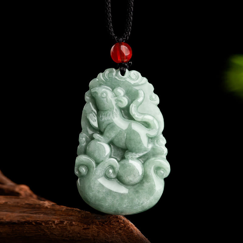 Buddha Stones Natural Green Jade 12 Chinese Zodiac Luck Prosperity Necklace Pendant