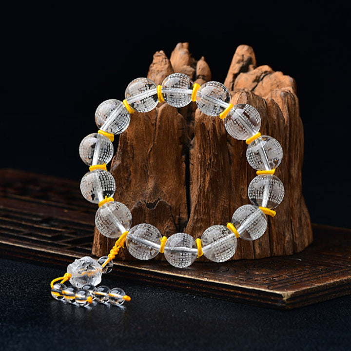 Buddha Stones Tibet White Crystal Half Demon Half Buddha Heart Sutra Lotus Healing Bracelet