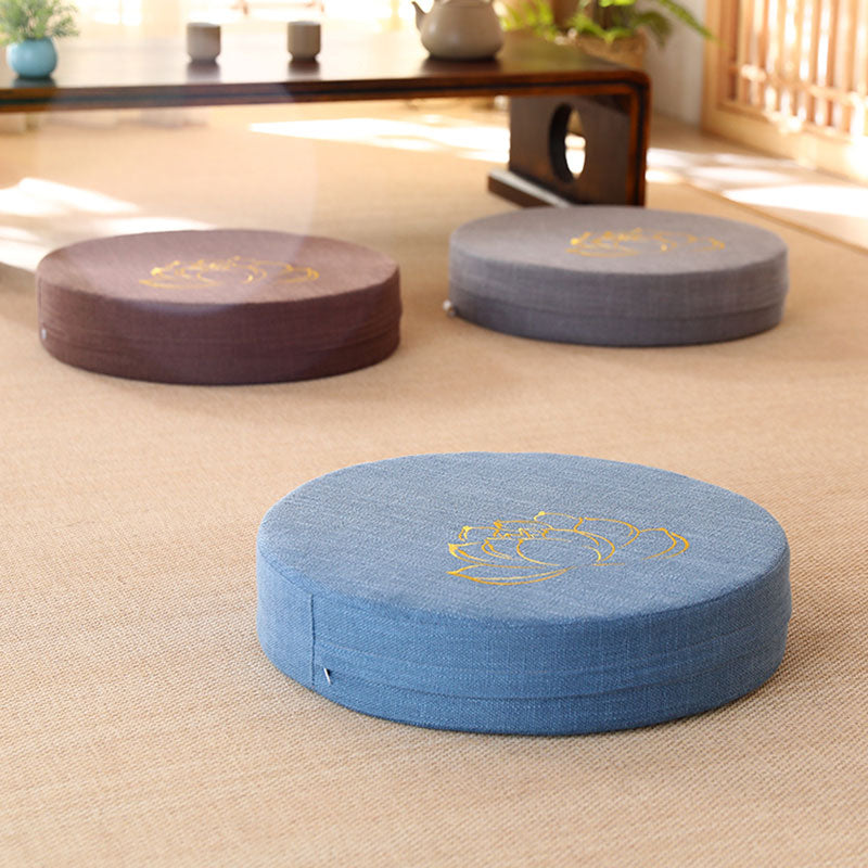 Buddha Stones Lotus Embroidery Cotton Linen Meditation Seat Cushion