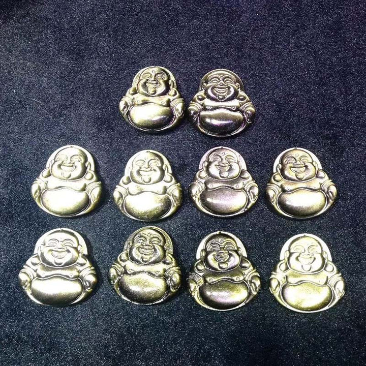 Buddha Stones Laughing Buddha Gold Sheen Obsidian Wealth Necklace Pendant