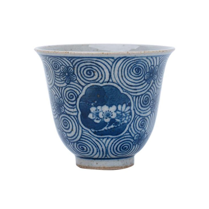 Buddha Stones Jingdezhen Blue and White Porcelain Hand Painted Lotus Plum Blossom Ceramic Teacup Kung Fu Tea Cups