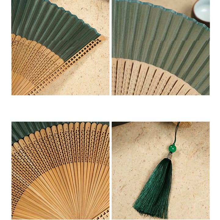 Buddha Stones Vintage Handheld Folding Fan With Bamboo Frames