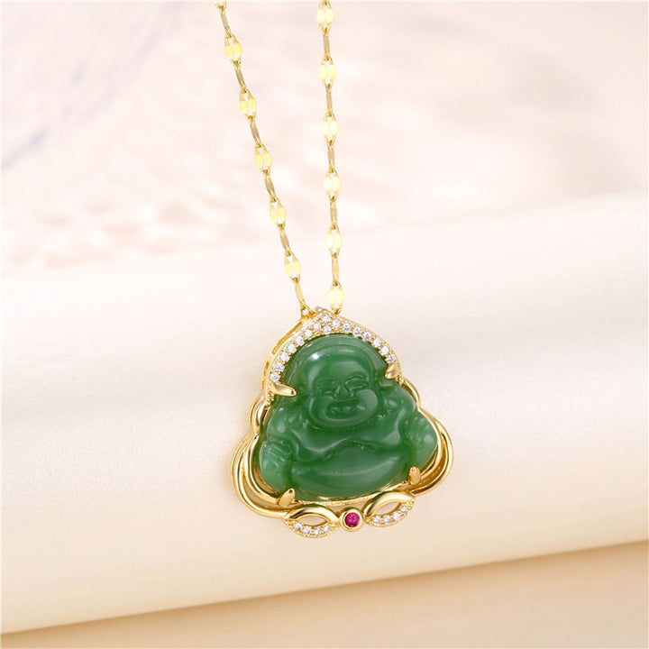 Buddha Stones Natural Laughing Buddha Peace Necklace