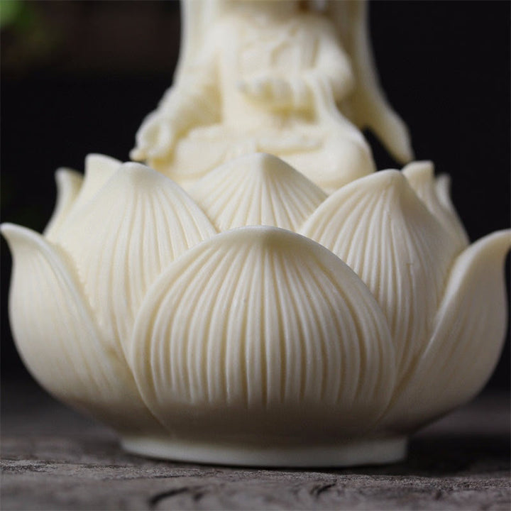 Buddha Stones Mini Ivory Fruit Kwan Yin Avalokitesvara Lotus Wealth Desk Decoration