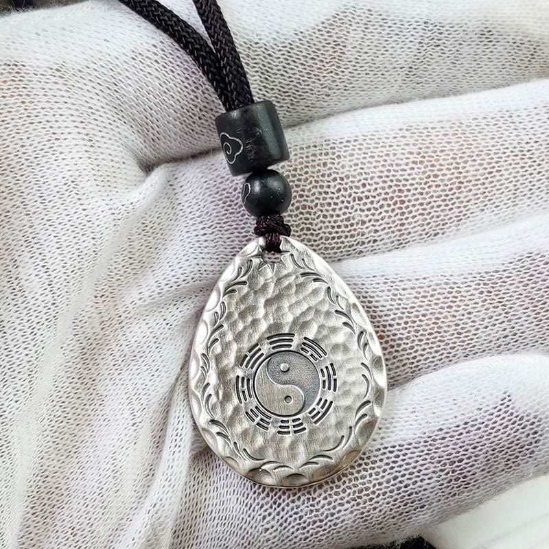 Buddha Stones Vintage 999 Sterling Silver Yin Yang Bagua Water Drop Design Balance Harmony Necklace Pendant