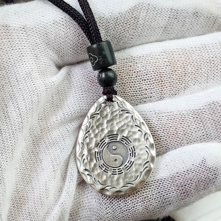 Buddha Stones Vintage 999 Sterling Silver Yin Yang Bagua Water Drop Design Balance Harmony Necklace Pendant