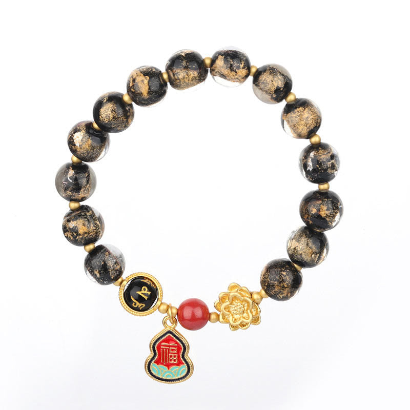 Buddha Stones Tibet Om Mani Padme Hum Fu Character Gourd Charm Lotus Liuli Glass Bead Luck Bracelet