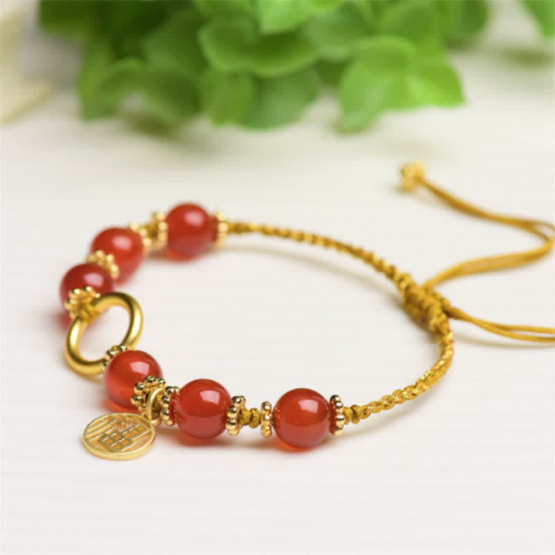 Red Agate Happiness Charm String Bracelet