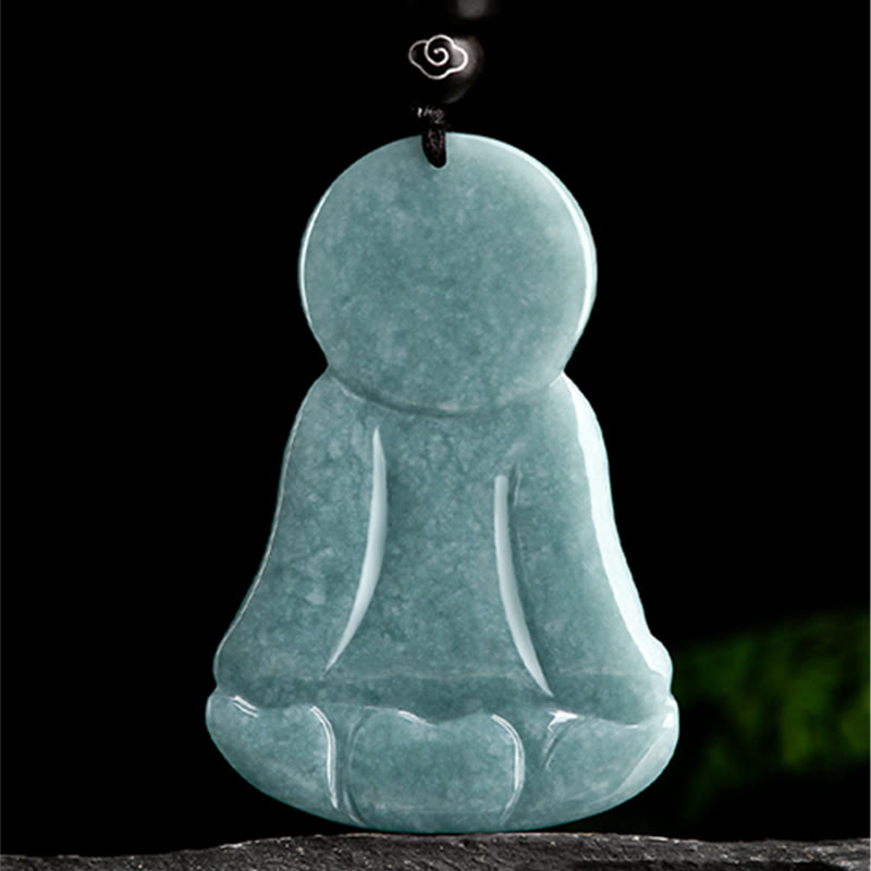 Buddha Stones Amitabha Buddha Natural Jade Lotus Amulet Compassion String Necklace Pendant