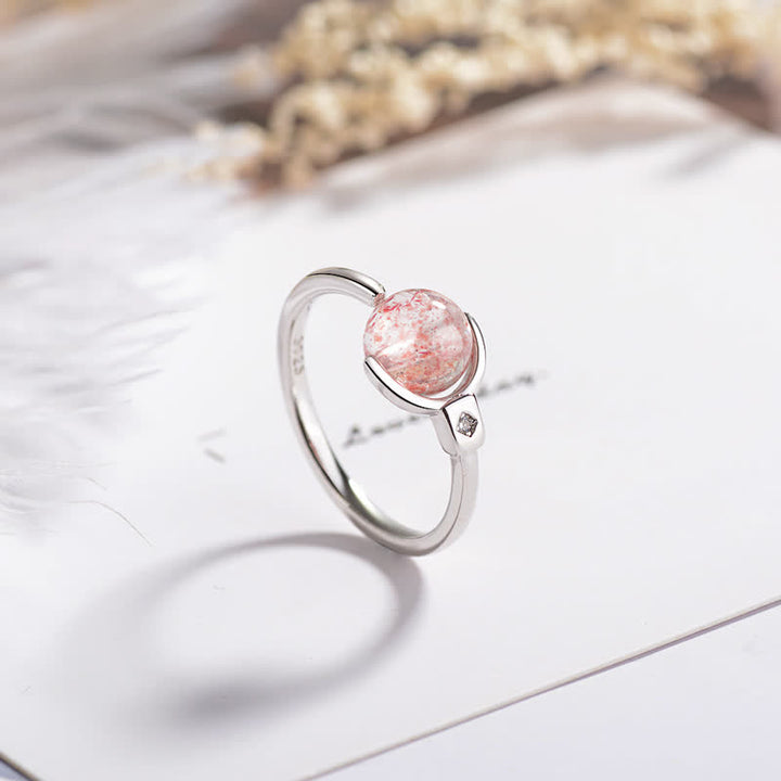 Buddha Stones Pink Crystal Soothing Rotation Ring