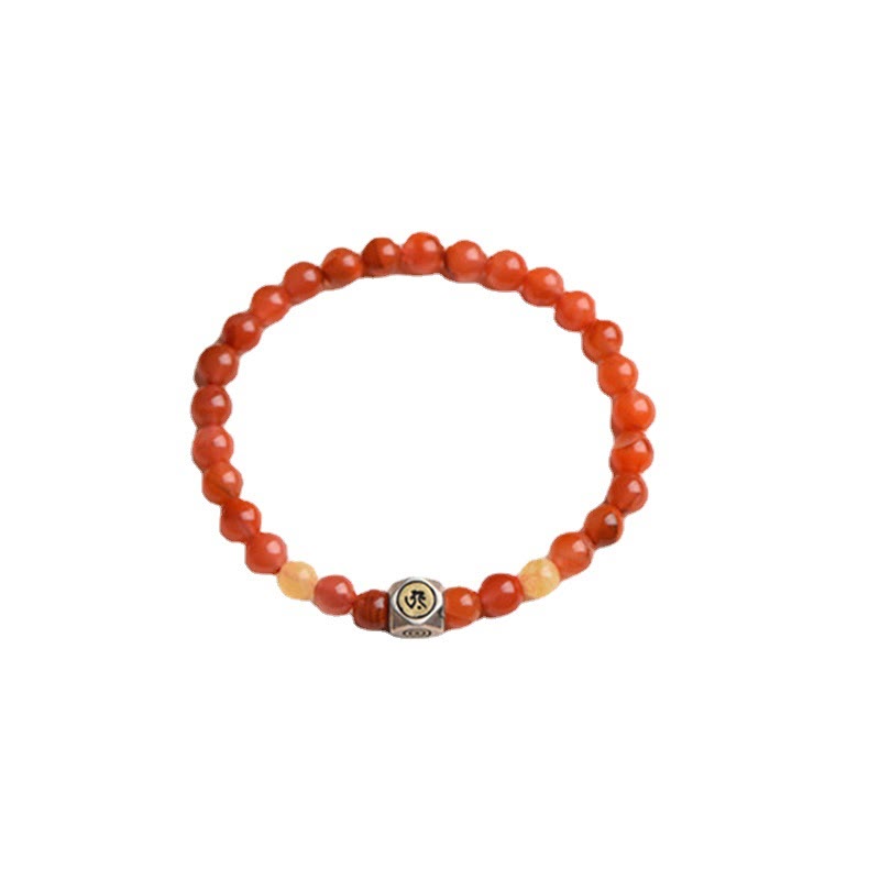 Buddha Stones 925 Sterling Silver Chinese Zodiac Natal Buddha Amulet Red Agate Amber Self-acceptance Bracelet