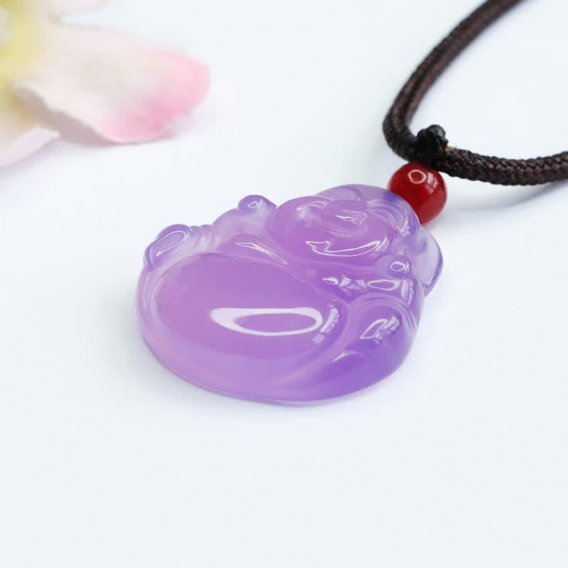 Buddha Stones Laughing Buddha Purple Jade Happiness Necklace Pendant