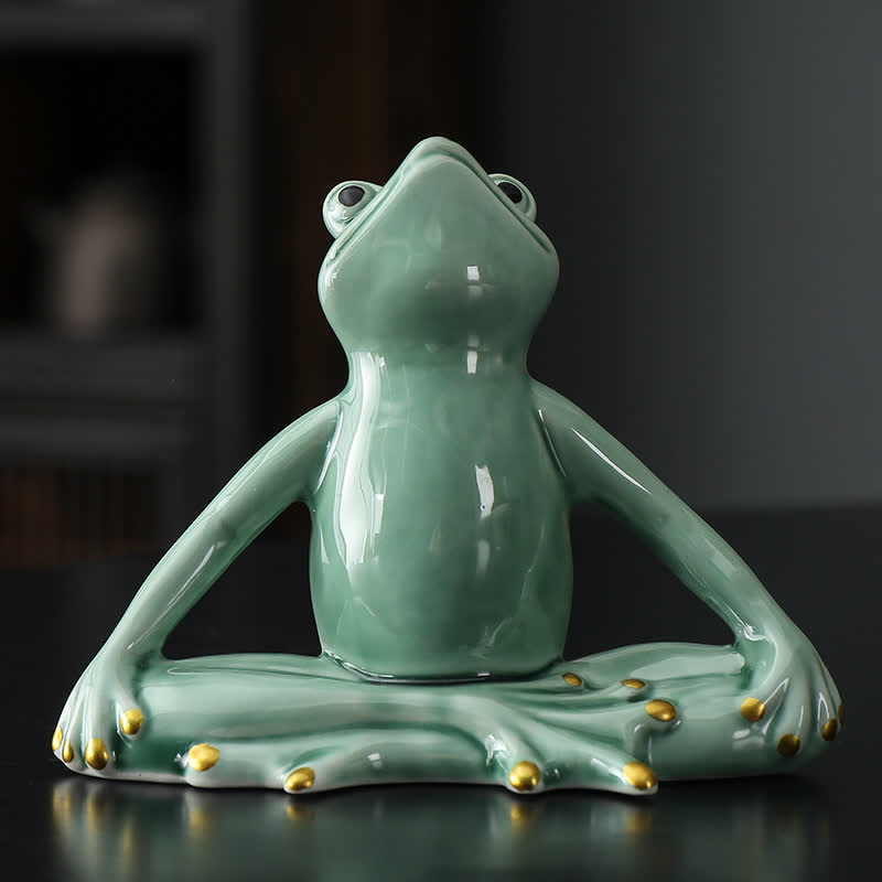 Meditating Ceramic Zen Frog Statue Decoration