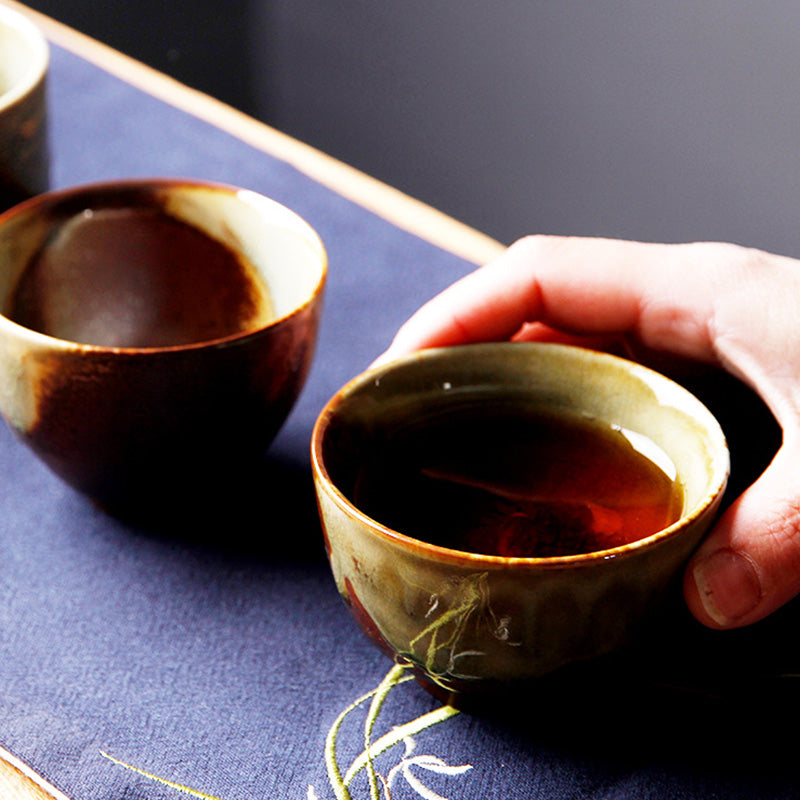 Buddha Stones Vintage Brown Beige Kiln Change Ceramic Teacup Kung Fu Tea Cup Bowl