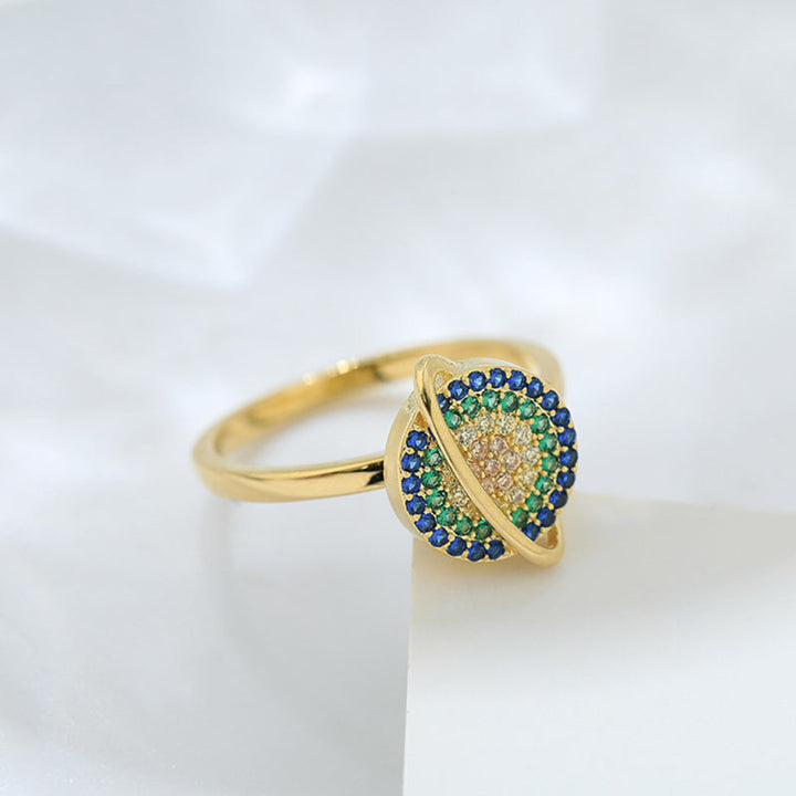 Colorful Zircon Copper Wealth Rotatable Ring