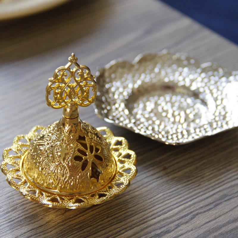 Gold Leaf Coaster Spiritual Mini Alloy Metal Incense Burner