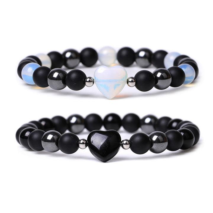 Buddha Stones Black Onyx Tiger Eye Stone Crystal Love Heart Protection Bracelet