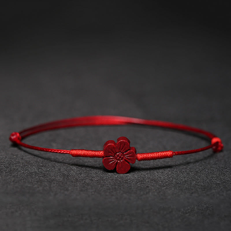 Handmade Plum Blossom Four Leaf Clover PiXiu Lotus Koi Fish Cinnabar Blessing Braid Bracelet