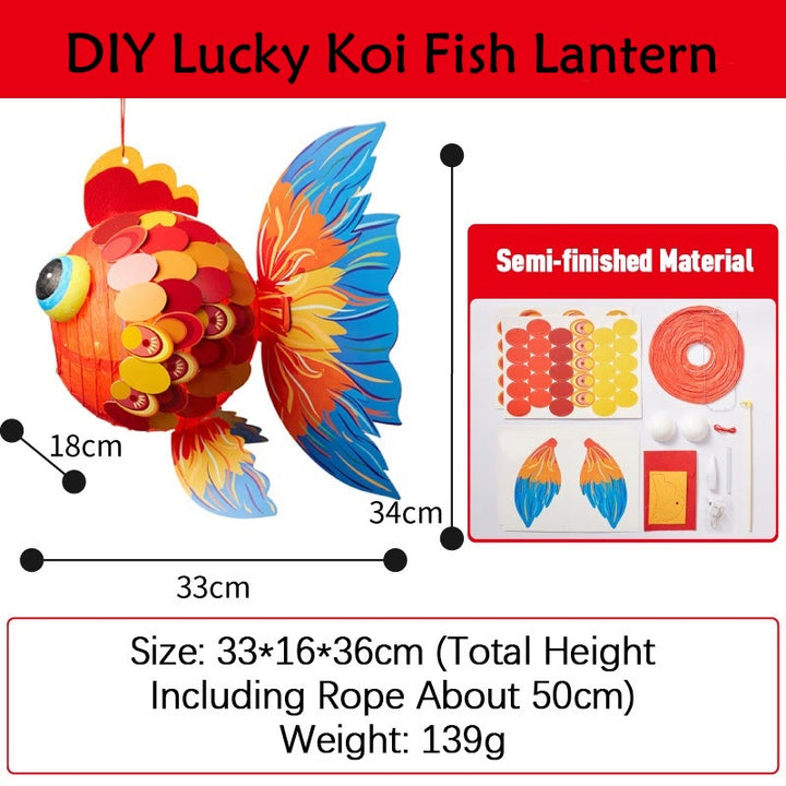 Buddha Stones DIY Good Luck Koi Fish Paper Lantern Lamp Mid-Autumn Festival Child Kids Lantern Decoration