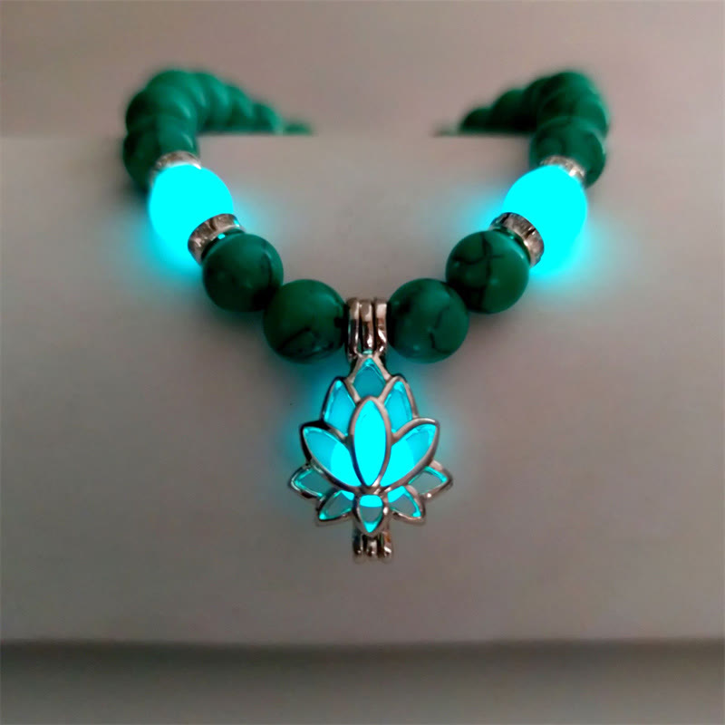 Buddha Stones Tibetan Turquoise Glowstone Luminous Bead Lotus Protection Bracelet