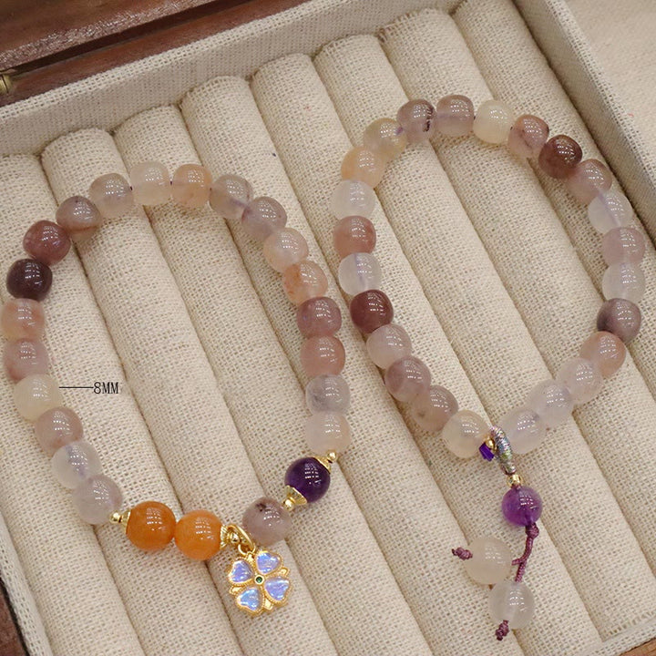 Buddha Stones Natural Purple Golden Silk Jade Violet Flower Bead Charm Wealth Bracelet