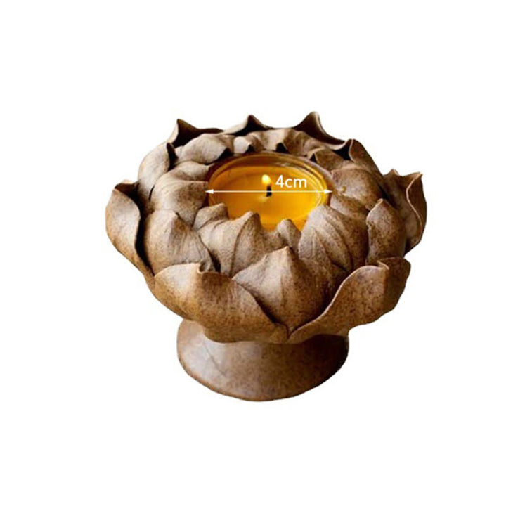 Buddha Stones Lotus Flower Ceramic Candle Holder Incense Burner Home Offering Decoration