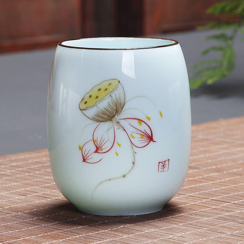 Buddha Stones Koi Fish Lotus Landscape Dandelion Peony Flower Ceramic Teacup Kung Fu Tea Cup