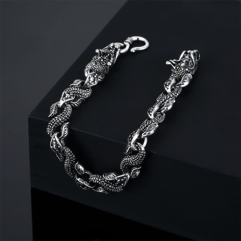 Buddha Stones Double Dragon Head Strength Chain Bracelet Bangle