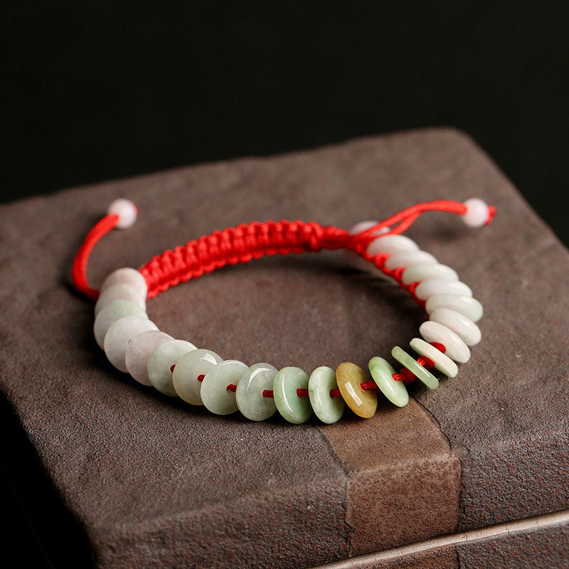 Buddha Stones Natural Round Jade Luck Red String Protection Bracelet