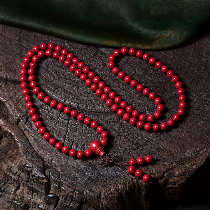 Buddha Stones 108 Mala Beads Cinnabar Om Mani Padme Hum Pattern Engraved Blessing Bracelet