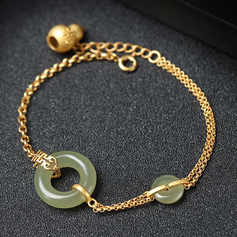 Round Jade Peace Buckle Gourd Fu Character Auspicious Prosperity Chain Bracelet